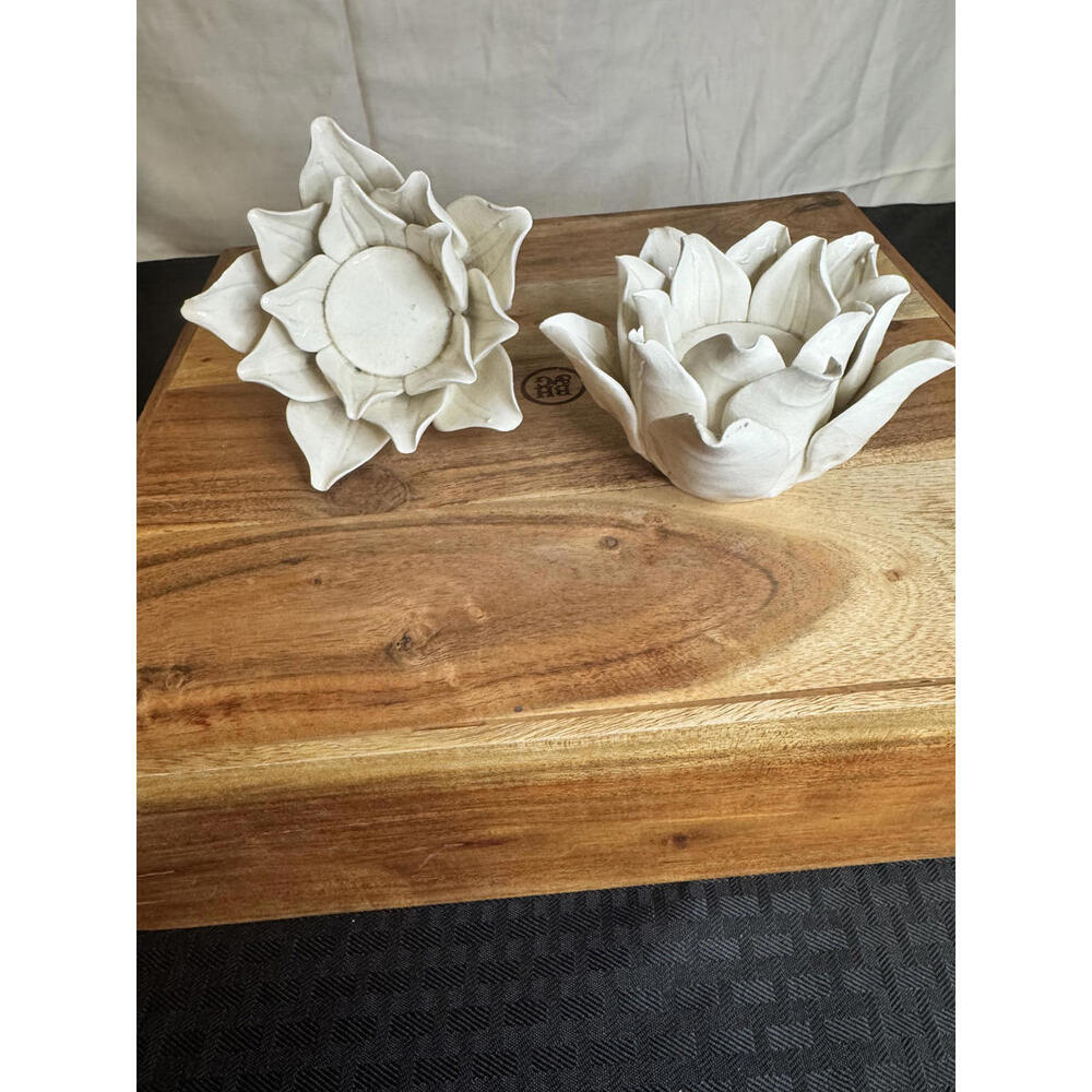 Ceramic Lotus Flower Votive Candle Holders Set Cream Crackle Glaze Zen‎ Decor